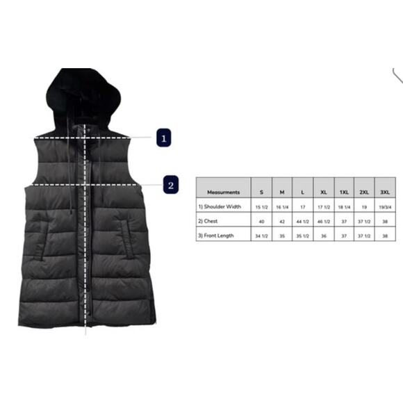 Black Longline Puffer Hooded Small Women Padded Sleeveless Vest Jacket Zip Snap - Picture 7 of 7